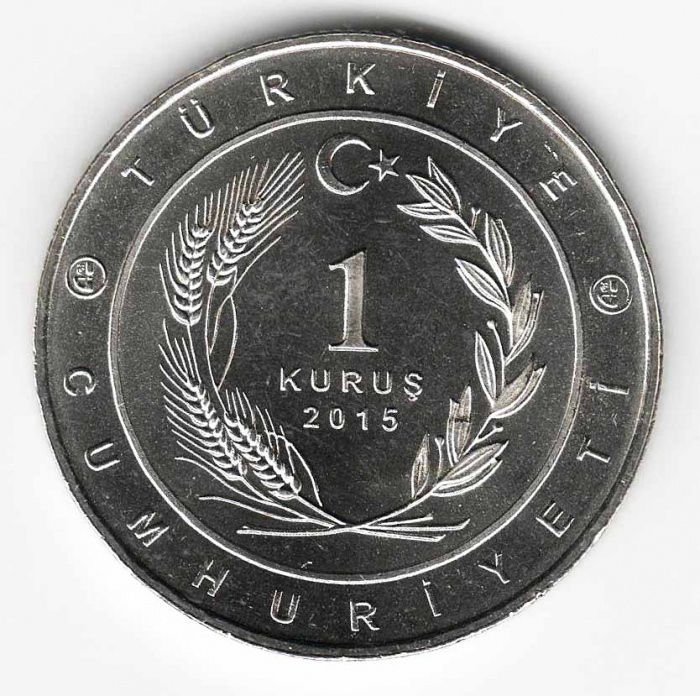 (2015) Монета Турция 2015 год 1 куруш   Нейзильбер  UNC